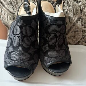 Coach Black Patterned Peep-Toe Heels